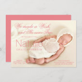 Faire-part Annonces de naissance de fille rose corail (Devant / Derrière)