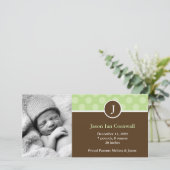 Faire-part Annonces de naissance de monogrammes verts (Debout devant)