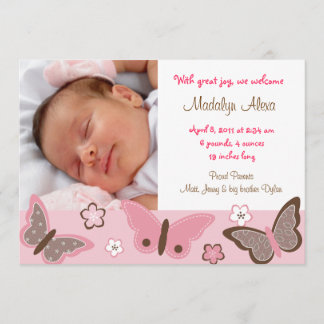 Faire-part Annonces de naissance de papillon rose tendance