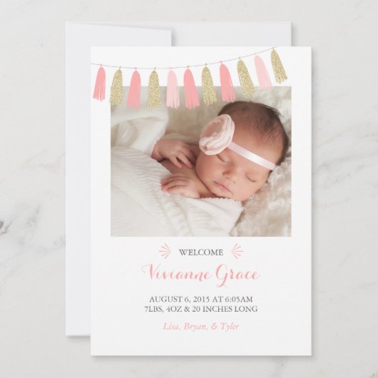 Faire-part Annonces de naissance de Parties scintillant rose (Devant)