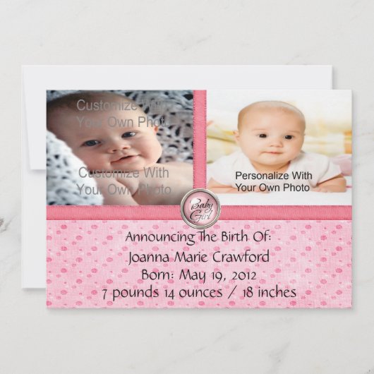 Faire-part Annonces De Naissance De Points Jolies Roses (Devant)