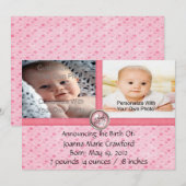 Faire-part Annonces De Naissance De Points Jolies Roses (Devant / Derrière)
