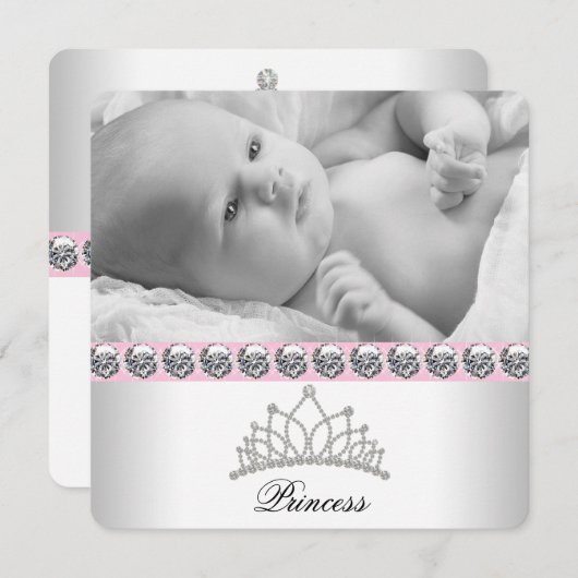 Faire-part Annonces de naissance de princesse rose (Devant / Derrière)