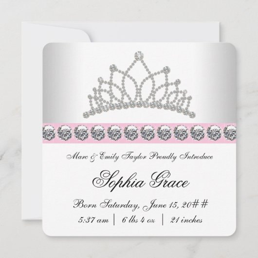 Faire-part Annonces de naissance de princesse rose (Dos)