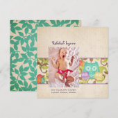Faire-part Annonces de naissance d'hibou bébé turquoise (Devant / Derrière)