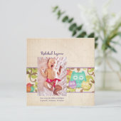 Faire-part Annonces de naissance d'hibou bébé turquoise (Debout devant)