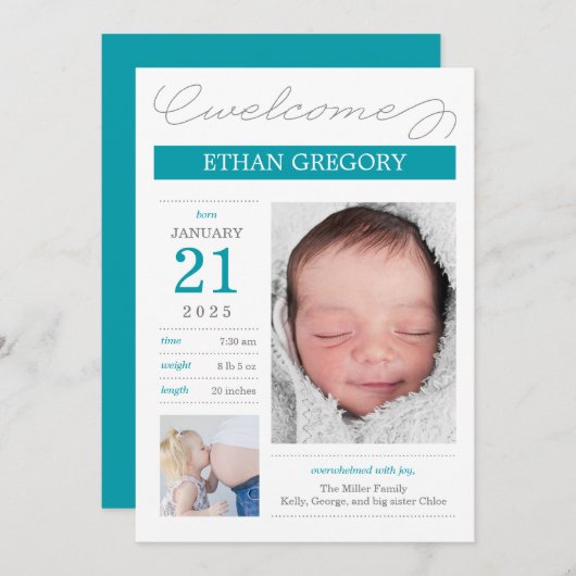 Faire-part Annonces De Naissance Doucement Documentées - Bliu (Devant / Derrière)