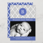 Faire-part Annonces de naissance du monogramme Royal Blue Qua (Devant / Derrière)