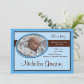 Faire-part Annonces de naissance en bleu Brown (Debout devant)