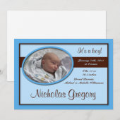 Faire-part Annonces de naissance en bleu Brown (Devant / Derrière)