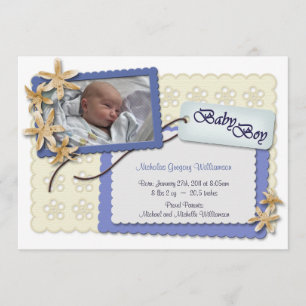 Faire-part Annonces de naissance Fleurs et dentelle Bleue