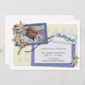 Faire-part Annonces de naissance Fleurs et dentelle Bleue (Devant / Derrière)