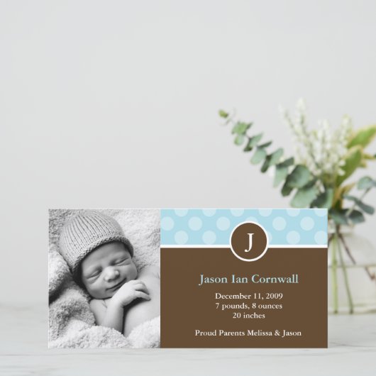 Faire-part Annonces de naissance Monogramme et Dots (Debout devant)