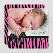 Faire-part Annonces de naissance rose zèbre (Devant / Derrière)