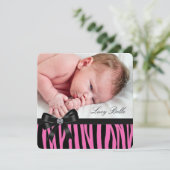 Faire-part Annonces de naissance rose zèbre (Debout devant)