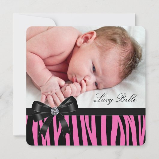 Faire-part Annonces de naissance rose zèbre (Devant)