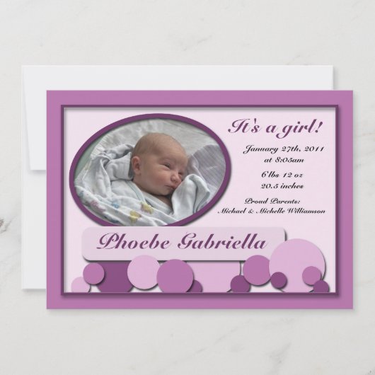 Faire-part Annonces De Naissance Violet Dotée Fun (Devant)