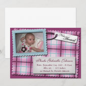 Faire-part Annonces de naissance violet et bleu parfaitement (Devant / Derrière)