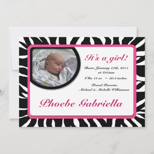 Faire-part Annonces de naissance Zebra Print Pink (Devant)