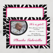 Faire-part Annonces de naissance Zebra Print Pink (Devant / Derrière)