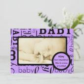 Faire-part Annonces photo personnalisables pour bébé violet (Debout devant)