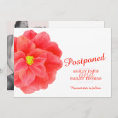 Faire-part Annulation de mariage camélia rouge reporté (Devant / Derrière)