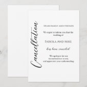 Faire-part Annulation de mariage en calligraphie moderne (Devant / Derrière)