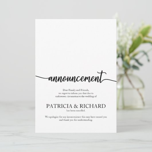 Faire-part Annulé Mariage Élégant Calligraphie (Debout devant)