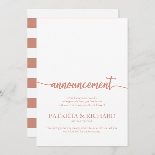 Faire-part Annulé Mariage Elegant Rose Gold (Devant / Derrière)