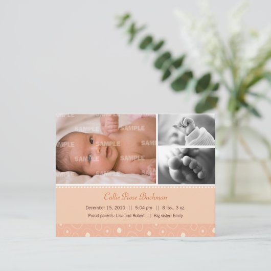 Faire-part Apricot Gumdrop Naissance du bébé (Debout devant)