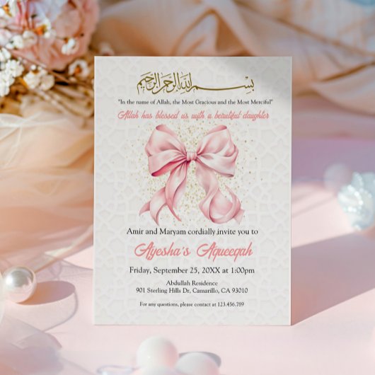Faire-part Aqeeqah rose Bow