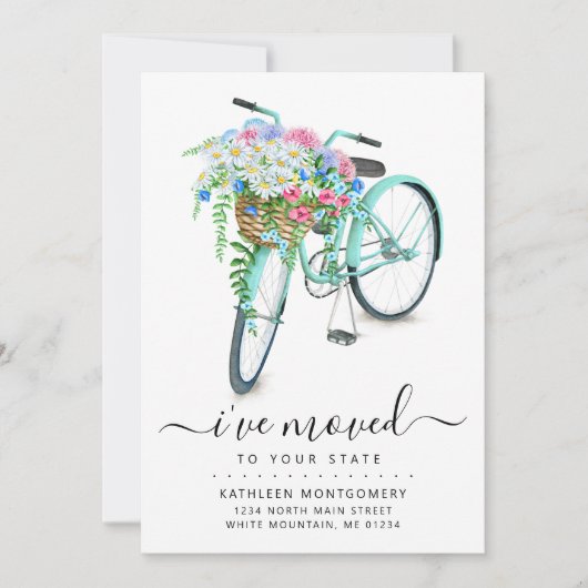 Faire-part Aqua Bicycle Daisy Floral Basket Moving (Devant)