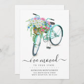 Faire-part Aqua Bicycle Daisy Floral Basket Moving (Devant / Derrière)