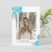 Faire-part Aqua blue flowers Classe de 2025 graduation photo (Debout devant)