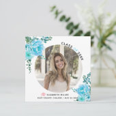 Faire-part Aqua blue flowers Classe de 2025bgraduation photo (Debout devant)