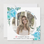 Faire-part Aqua blue flowers Classe de 2025bgraduation photo (Devant)