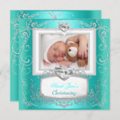Faire-part Aqua Turquoise bébé fille garçon Christening Baptê (Devant / Derrière)