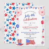 Faire-part Aquarelle 4 juillet fête de l'indépendance (Devant / Derrière)