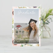 Faire-part Aquarelle Anémones Floral Photo Graduation (Debout devant)