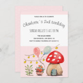 Faire-part Aquarelle Art mignon Champignons et fleurs (Devant / Derrière)