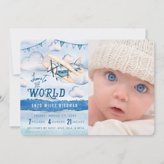 Faire-part Aquarelle Avion Boy Annonces de naissance (Devant)