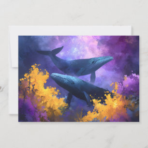 Faire-part Aquarelle Baleines Jardin Océan Abstrait