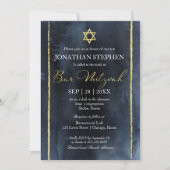 Faire-part aquarelle Bar Mitzvah | Bleu abstrait (Devant)