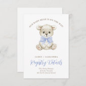 Faire-part Aquarelle Bébé Ours Bleu Bow QR Code Registre (Devant / Derrière)