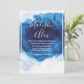 Faire-part aquarelle bleu de mariage (Debout devant)