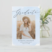 Faire-part Aquarelle bleu Laver 4 Photo Graduation (Debout devant)