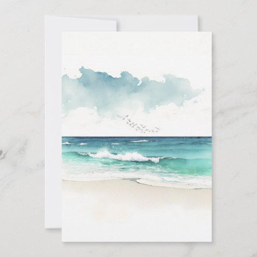 Faire-part Aquarelle Bleu océan Mariage Dîner de répétition (Dos)