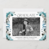 Faire-part Aquarelle bleu turquoise Crystal Photo Graduation (Devant)