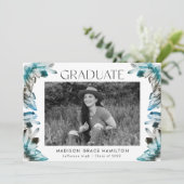 Faire-part Aquarelle bleu turquoise Crystal Photo Graduation (Debout devant)