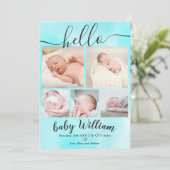 Faire-part Aquarelle bleue 5 grille photo bébé garçon naissan (Debout devant)